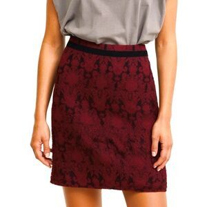 Talbots Red Jacquard Brocade Pencil Skirt Sz 10 Preppy Office Holiday Party Glam